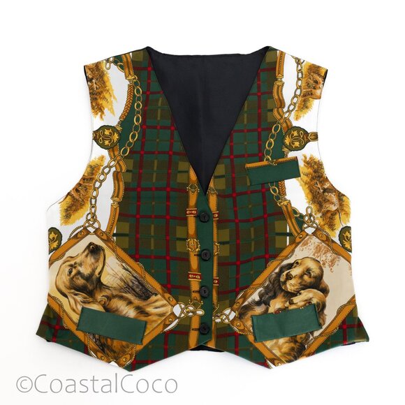 Vintage Cocker Spaniel Vest S/M Made in Spain Pet Dog Print Plaid Eclectic Vet - Picture 1 of 15